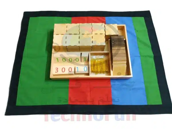 Montessori wooden  bank game materials  for teaching decimal system-mathematics  لعبة البنك المفرغ الكامل في المنتسوري لتعليم الآحاد والعشرات والمئات والآلاف والنظام العشري
