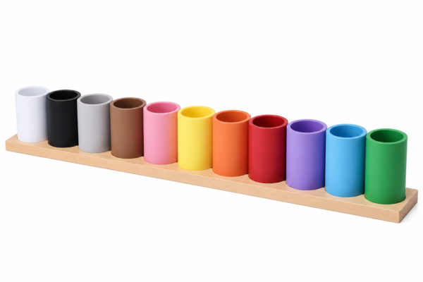 حامل الأقلام الملونة بالقاعدة منتسوري  Montessori Wooden Colored Pencil Organizer – 11 Colorful Pots with Base